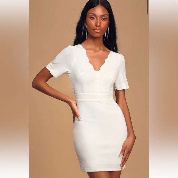 Lulus white scalloped short sleeve dress - Picture 1 of 5
